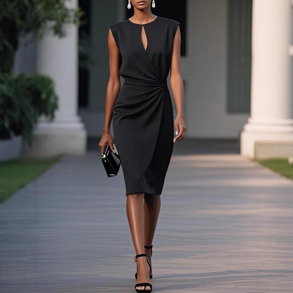 Women's Retro Cross Hollow Knot Round Neck Solid Color Midi Dress Casual Vacation Summer Outfit