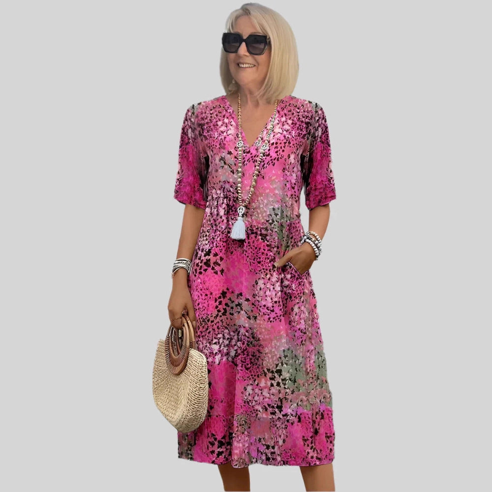Women's Retro Floral Print V Neck Casual Maxi Dress Loose Fit Vacation Summer Boho Dress Plus Size - Seldom Seen Styles