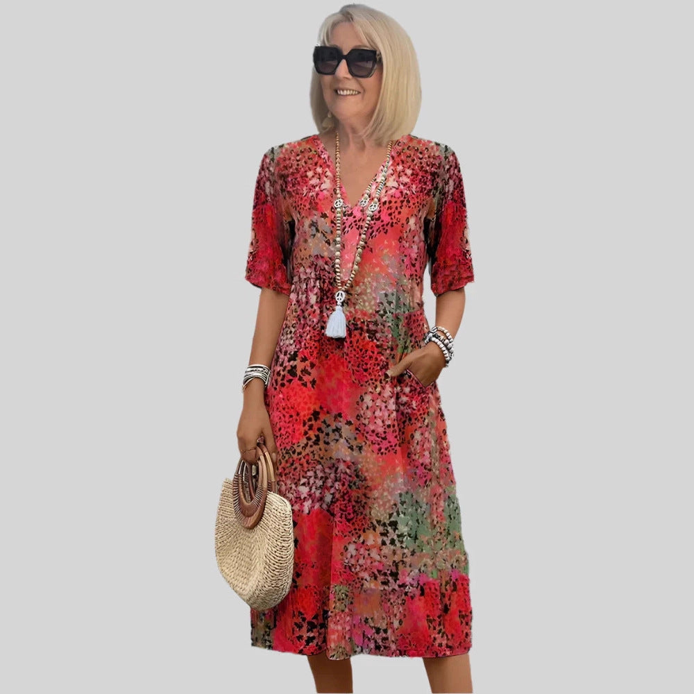 Women's Retro Floral Print V Neck Casual Maxi Dress Loose Fit Vacation Summer Boho Dress Plus Size - Seldom Seen Styles