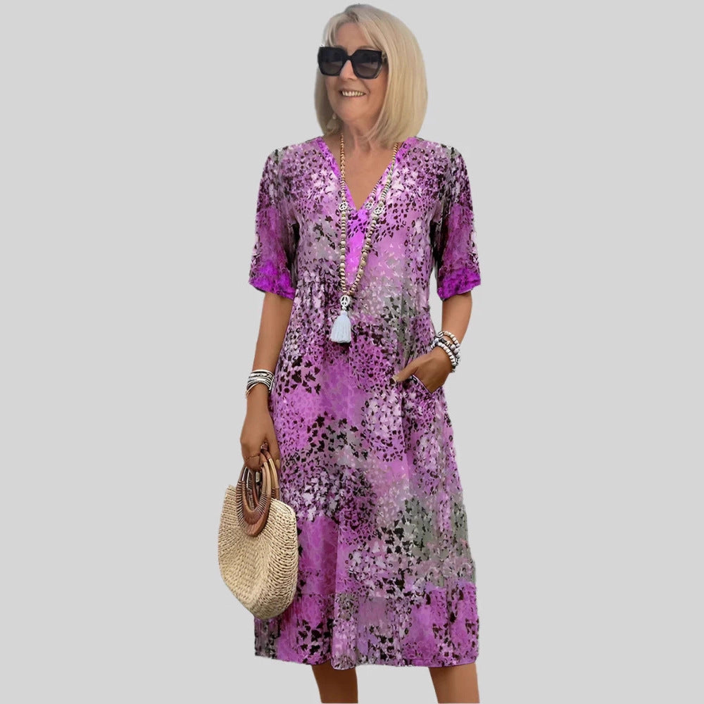 Women's Retro Floral Print V Neck Casual Maxi Dress Loose Fit Vacation Summer Boho Dress Plus Size - Seldom Seen Styles