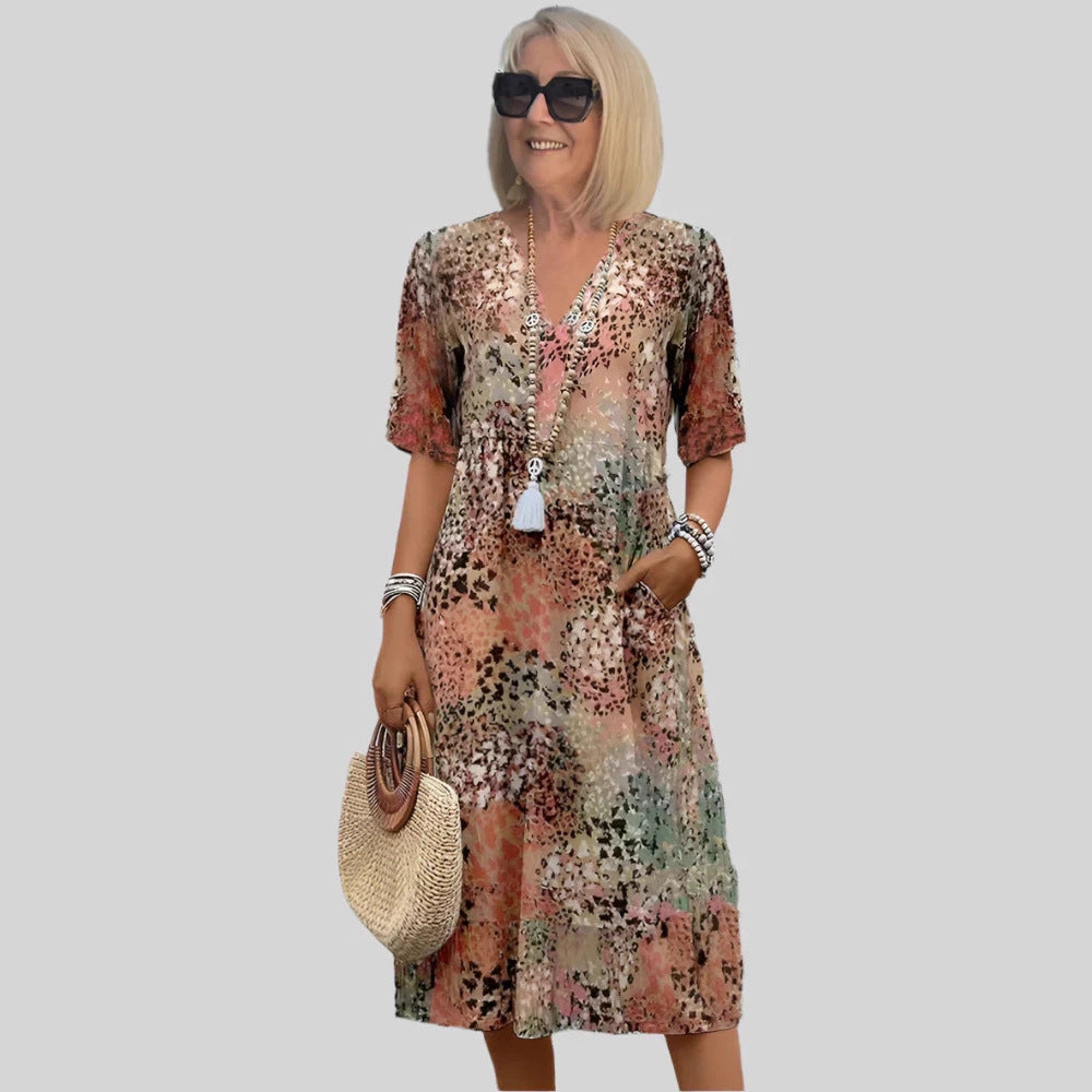 Women's Retro Floral Print V Neck Casual Maxi Dress Loose Fit Vacation Summer Boho Dress Plus Size - Seldom Seen Styles
