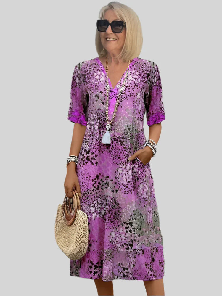Women's Retro Floral Print V Neck Casual Maxi Dress Loose Fit Vacation Summer Boho Dress Plus Size - Seldom Seen Styles