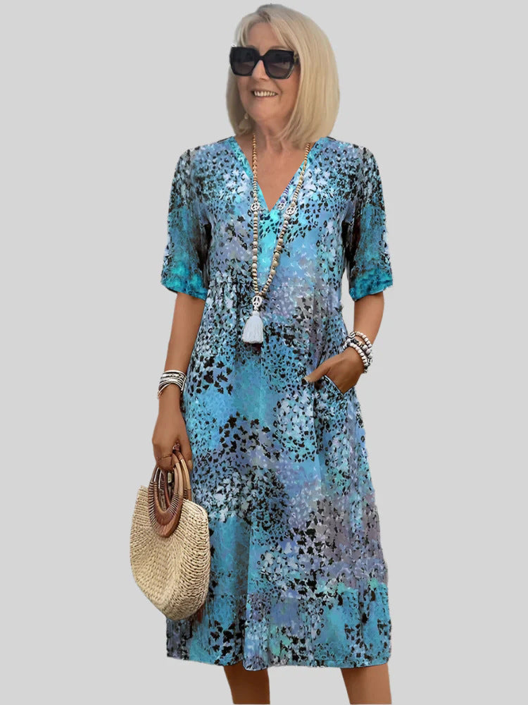 Women's Retro Floral Print V Neck Casual Maxi Dress Loose Fit Vacation Summer Boho Dress Plus Size - Seldom Seen Styles