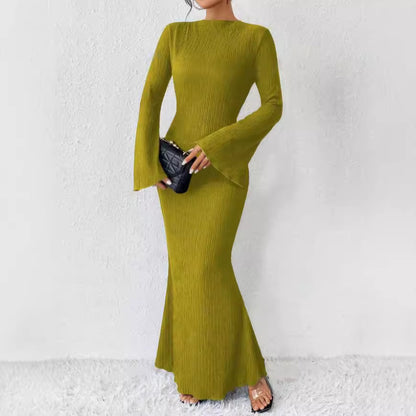 Women's Rib Knit Maxi Dress Long Sleeve Bodycon Mermaid Sweater Dress for Fall Winter