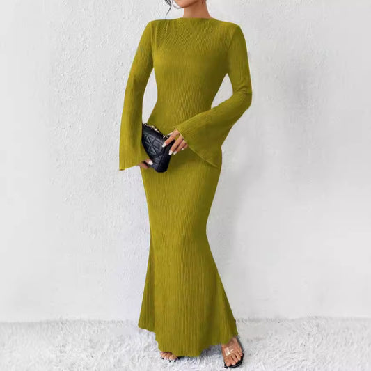 Women's Rib Knit Maxi Dress Long Sleeve Bodycon Mermaid Sweater Dress for Fall Winter - Seldom Seen Styles