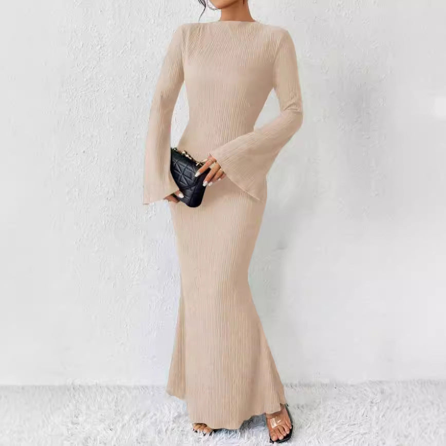 Women's Rib Knit Maxi Dress Long Sleeve Bodycon Mermaid Sweater Dress for Fall Winter - Seldom Seen Styles