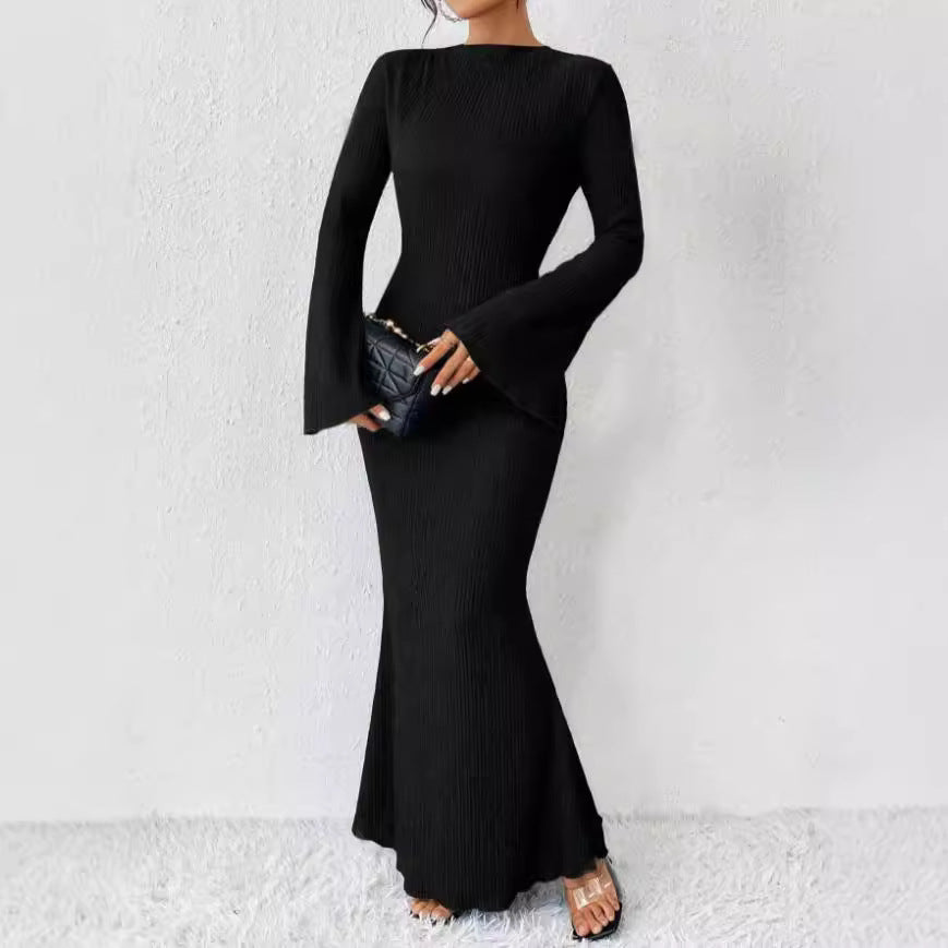 Women's Rib Knit Maxi Dress Long Sleeve Bodycon Mermaid Sweater Dress for Fall Winter - Seldom Seen Styles