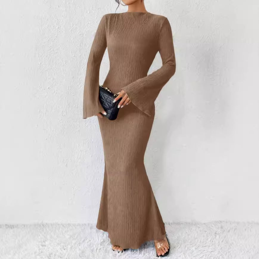 Women's Rib Knit Maxi Dress Long Sleeve Bodycon Mermaid Sweater Dress for Fall Winter - Seldom Seen Styles