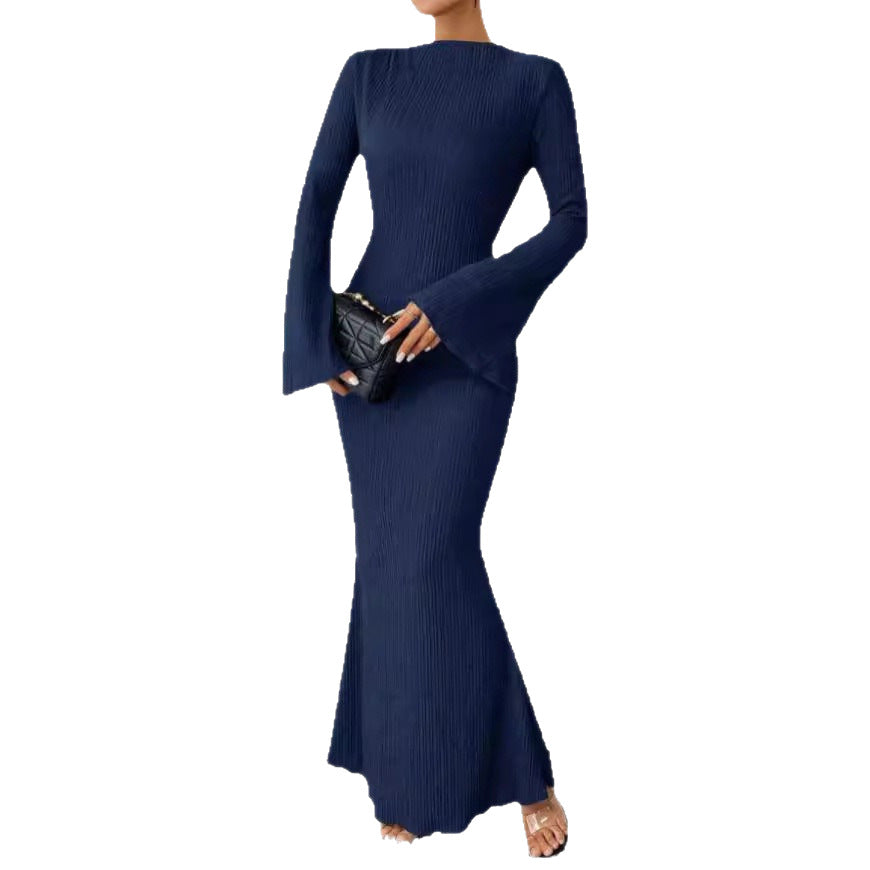 Women's Rib Knit Maxi Dress Long Sleeve Bodycon Mermaid Sweater Dress for Fall Winter - Seldom Seen Styles