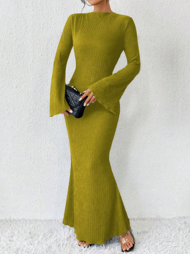 Women's Rib Knit Maxi Dress Long Sleeve Bodycon Mermaid Sweater Dress for Fall Winter - Seldom Seen Styles