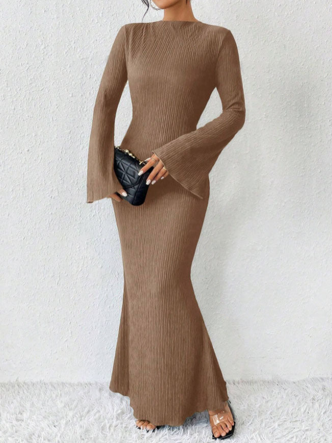 Women's Rib Knit Maxi Dress Long Sleeve Bodycon Mermaid Sweater Dress for Fall Winter - Seldom Seen Styles