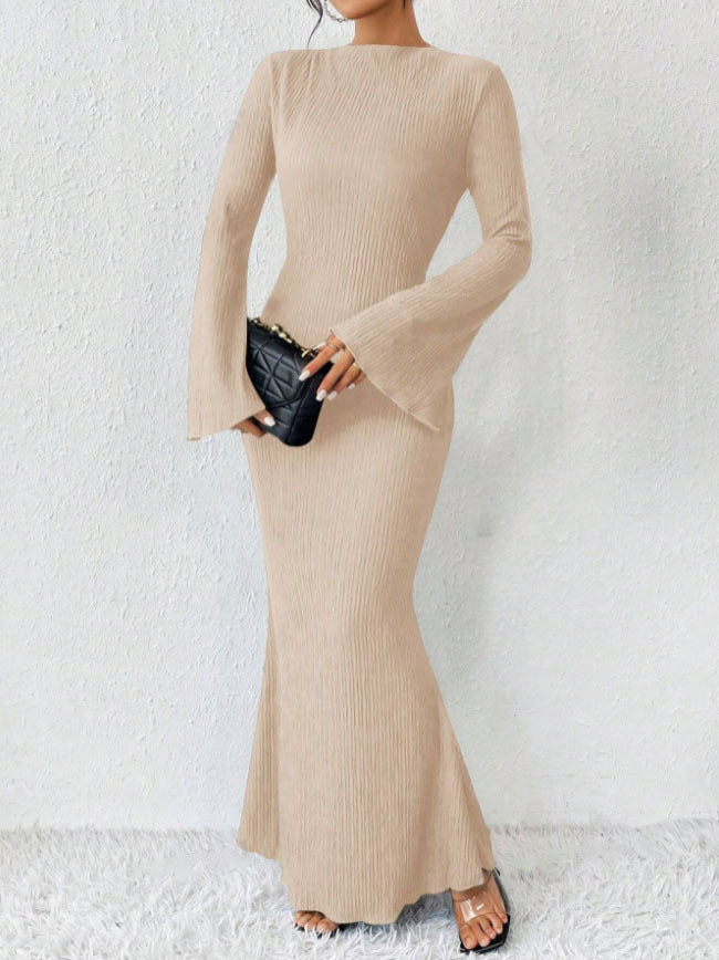 Women's Rib Knit Maxi Dress Long Sleeve Bodycon Mermaid Sweater Dress for Fall Winter - Seldom Seen Styles