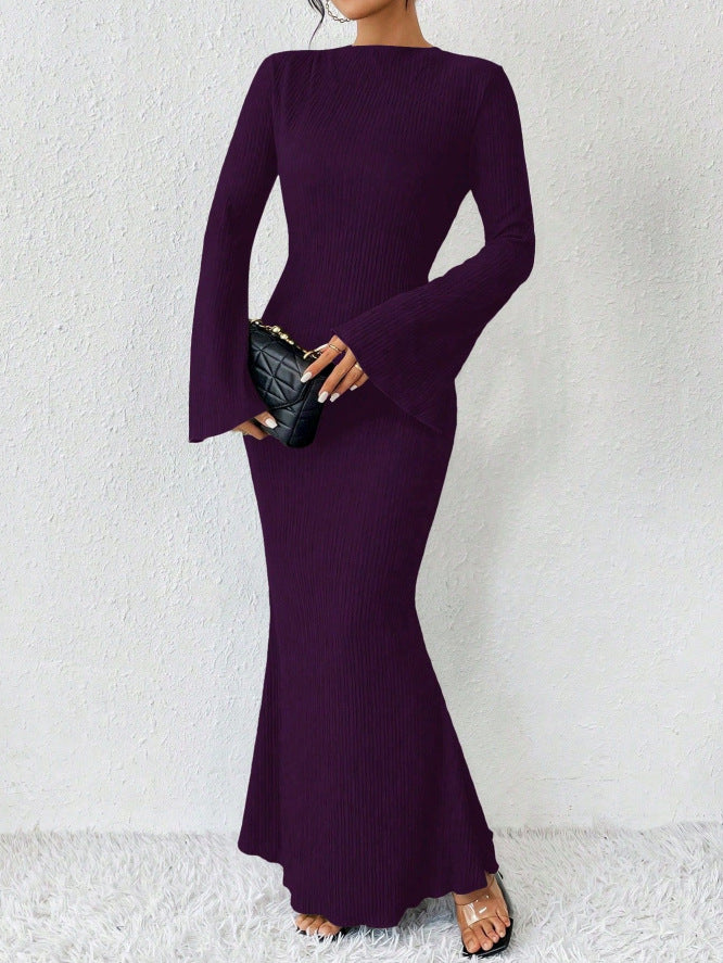 Women's Rib Knit Maxi Dress Long Sleeve Bodycon Mermaid Sweater Dress for Fall Winter - Seldom Seen Styles