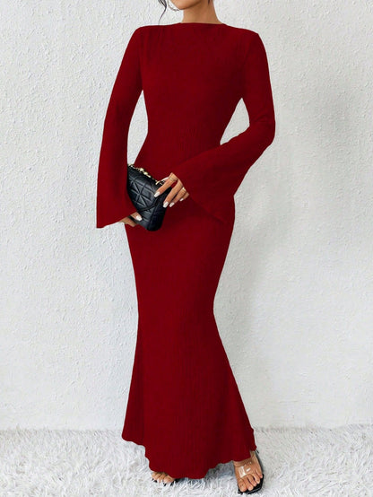 Women's Rib Knit Maxi Dress Long Sleeve Bodycon Mermaid Sweater Dress for Fall Winter