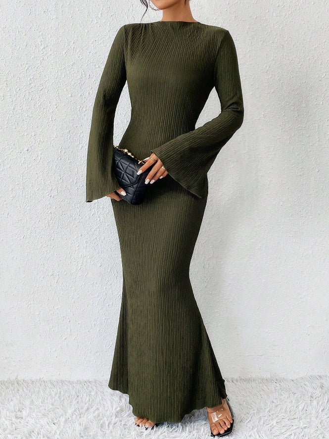 Women's Rib Knit Maxi Dress Long Sleeve Bodycon Mermaid Sweater Dress for Fall Winter - Seldom Seen Styles