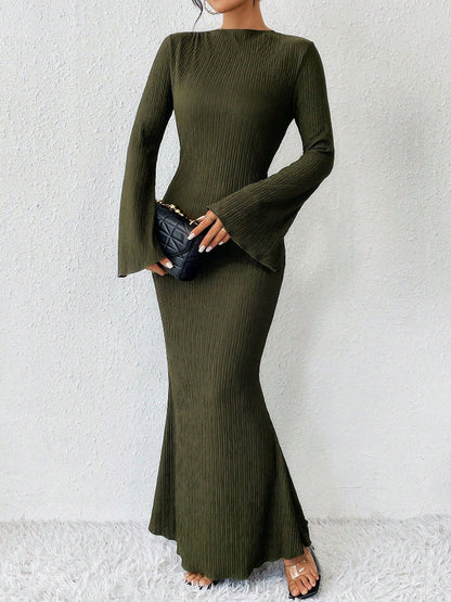 Women's Rib Knit Maxi Dress Long Sleeve Bodycon Mermaid Sweater Dress for Fall Winter