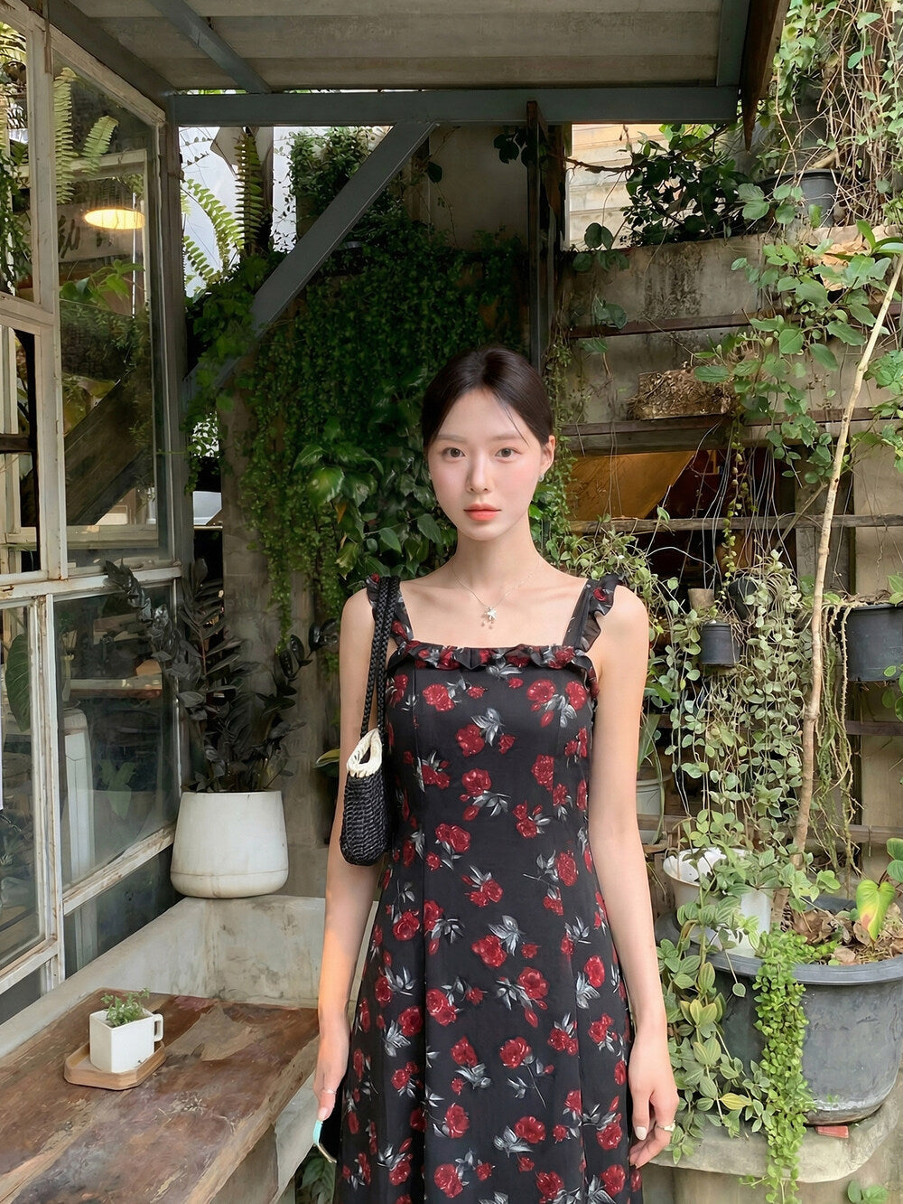 Women's Rose Floral Print Mesh Midi Dress Bodycon Dresses chiffon halter neck dress - Seldom Seen Styles