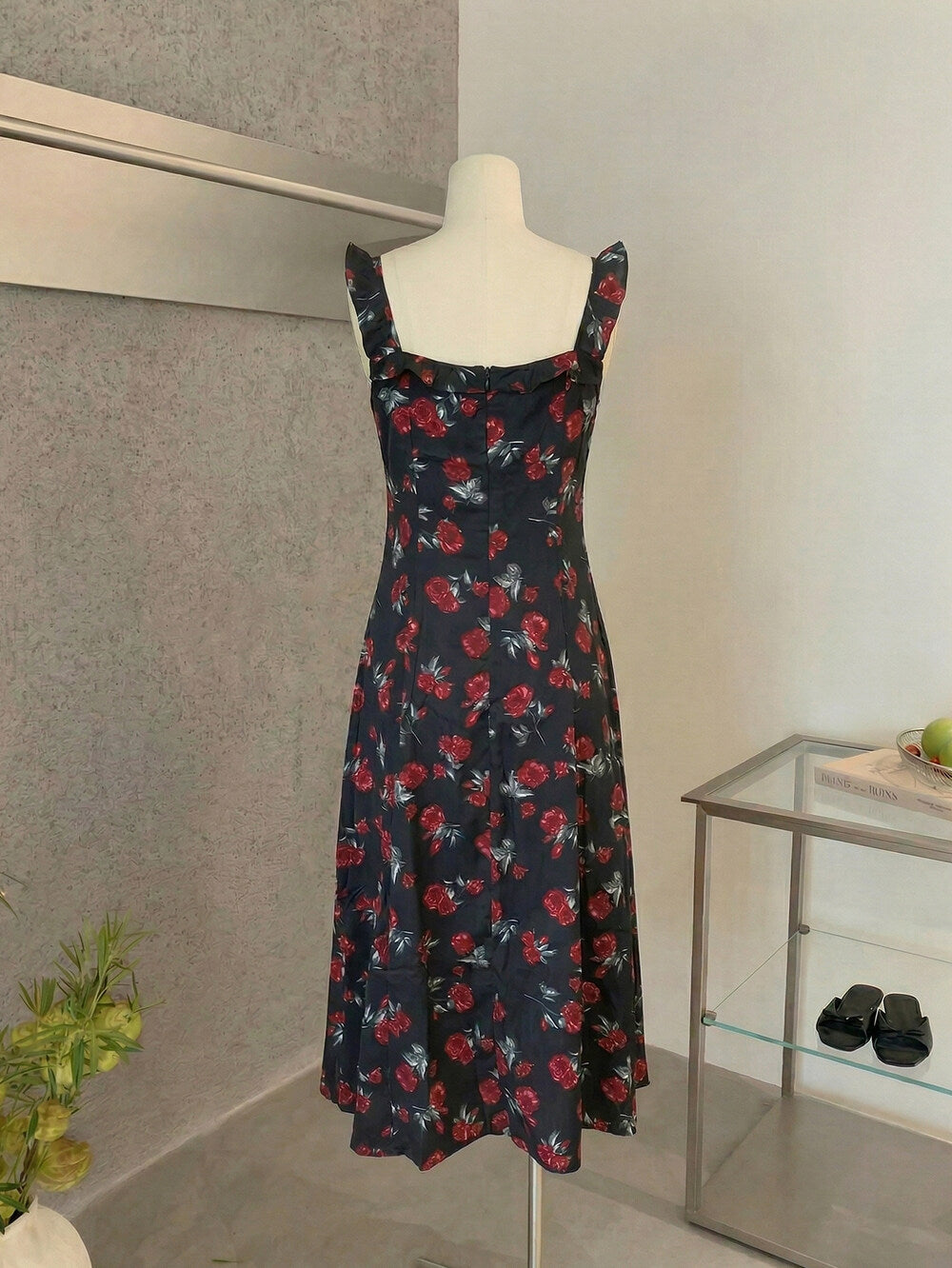 Women's Rose Floral Print Mesh Midi Dress Bodycon Dresses chiffon halter neck dress - Seldom Seen Styles