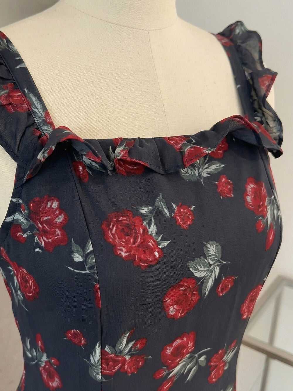 Women's Rose Floral Print Mesh Midi Dress Bodycon Dresses chiffon halter neck dress - Seldom Seen Styles