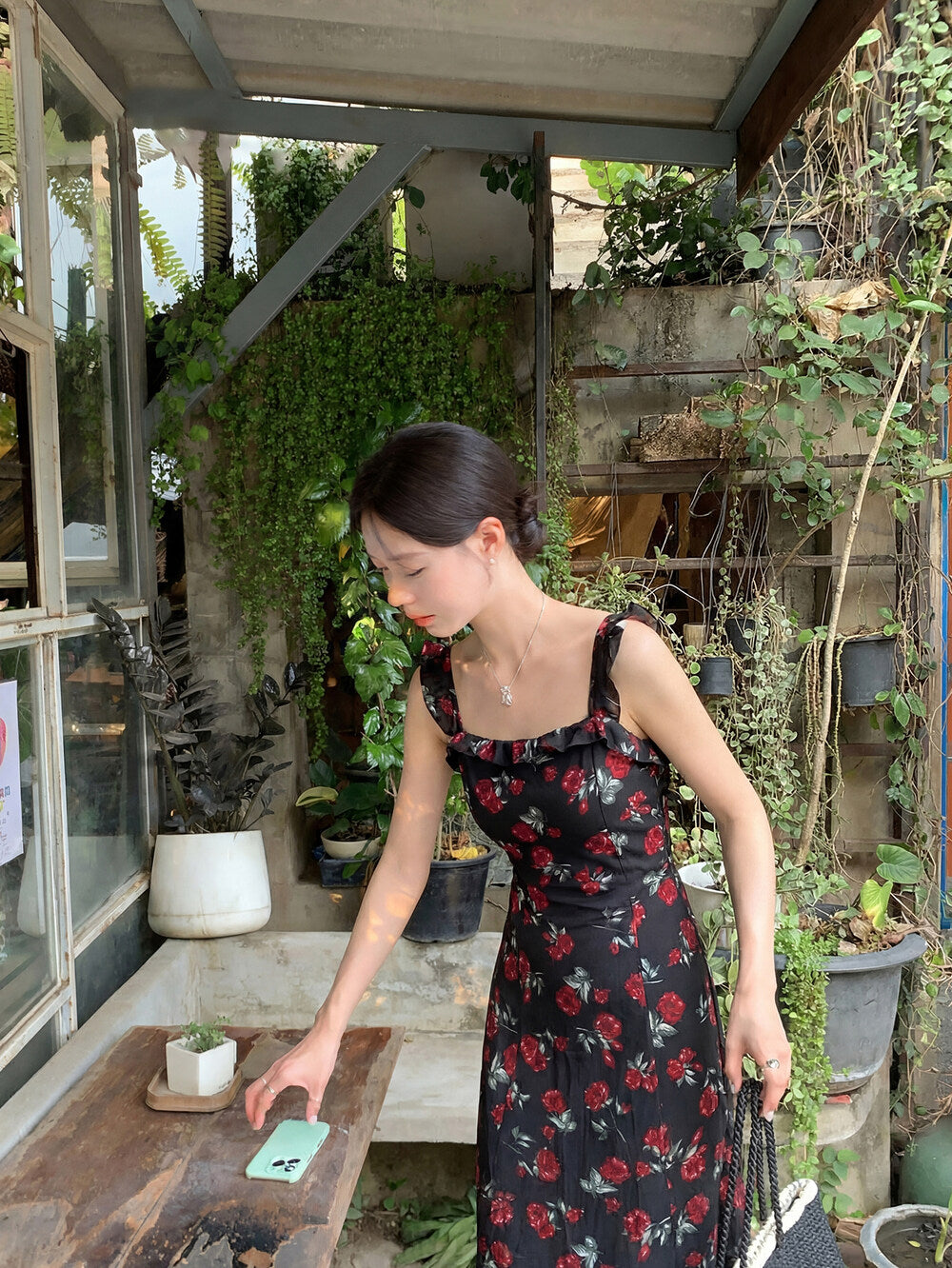Women's Rose Floral Print Mesh Midi Dress Bodycon Dresses chiffon halter neck dress - Seldom Seen Styles