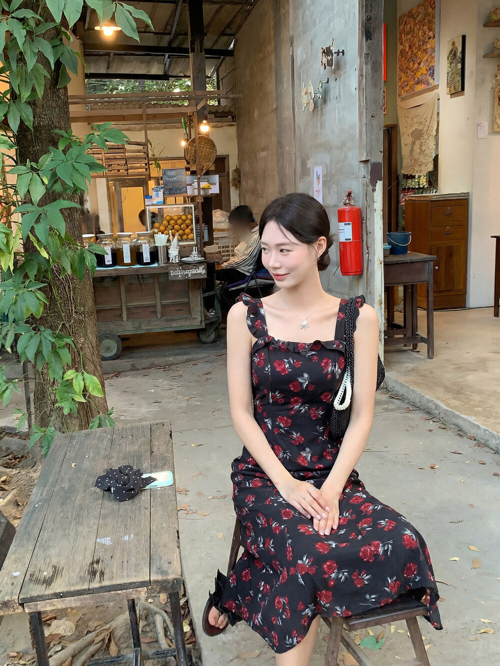 Women's Rose Floral Print Mesh Midi Dress Bodycon Dresses chiffon halter neck dress - Seldom Seen Styles