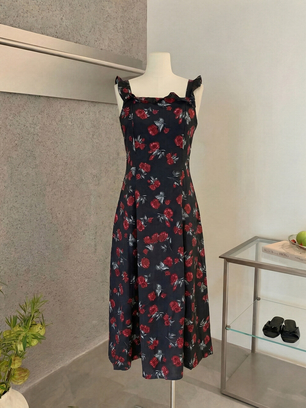 Women's Rose Floral Print Mesh Midi Dress Bodycon Dresses chiffon halter neck dress - Seldom Seen Styles