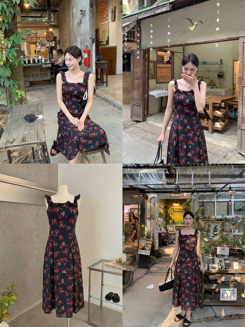 Women's Rose Floral Print Mesh Midi Dress Bodycon Dresses chiffon halter neck dress - Seldom Seen Styles