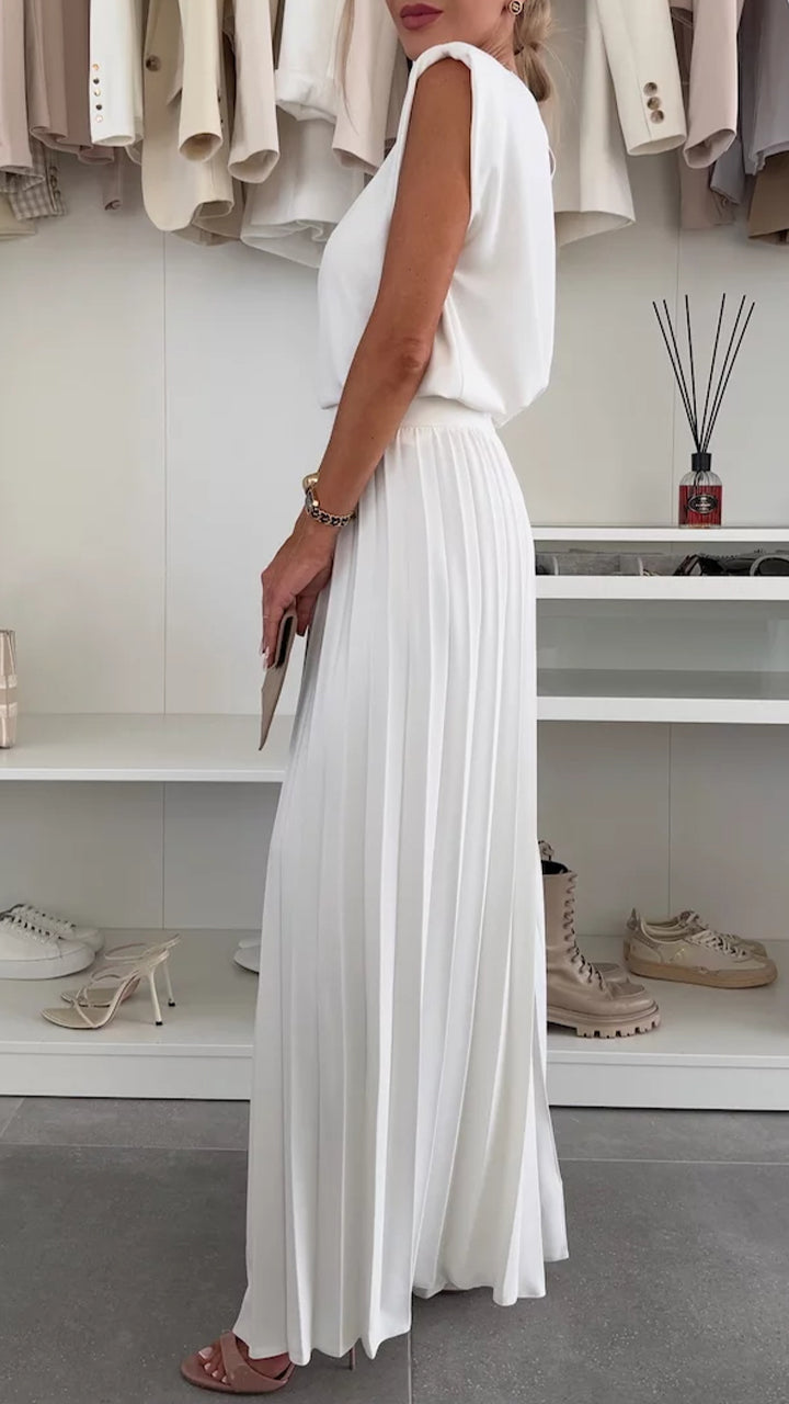 Women's Round Neck Sleeveless Top + Pleated Wide-leg Pants Casual Suit - Seldom Seen Styles
