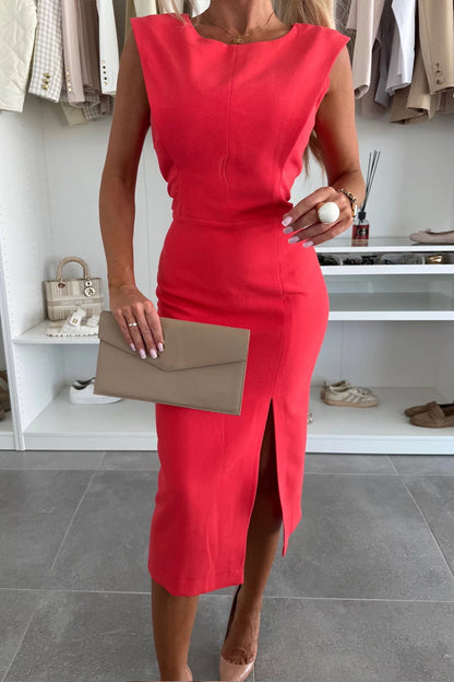 Robe élégante à col rond et fente pour femme