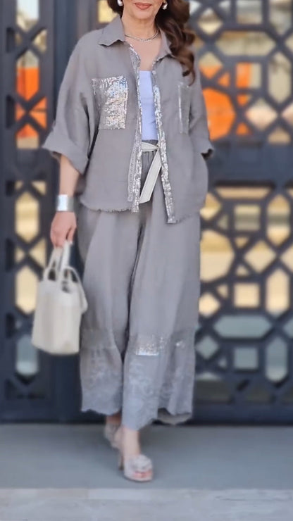 Costume de navetteur imprimé à col rond et coutures dorées pour femmes