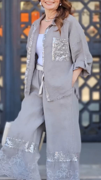 Costume de navetteur imprimé à col rond et coutures dorées pour femmes