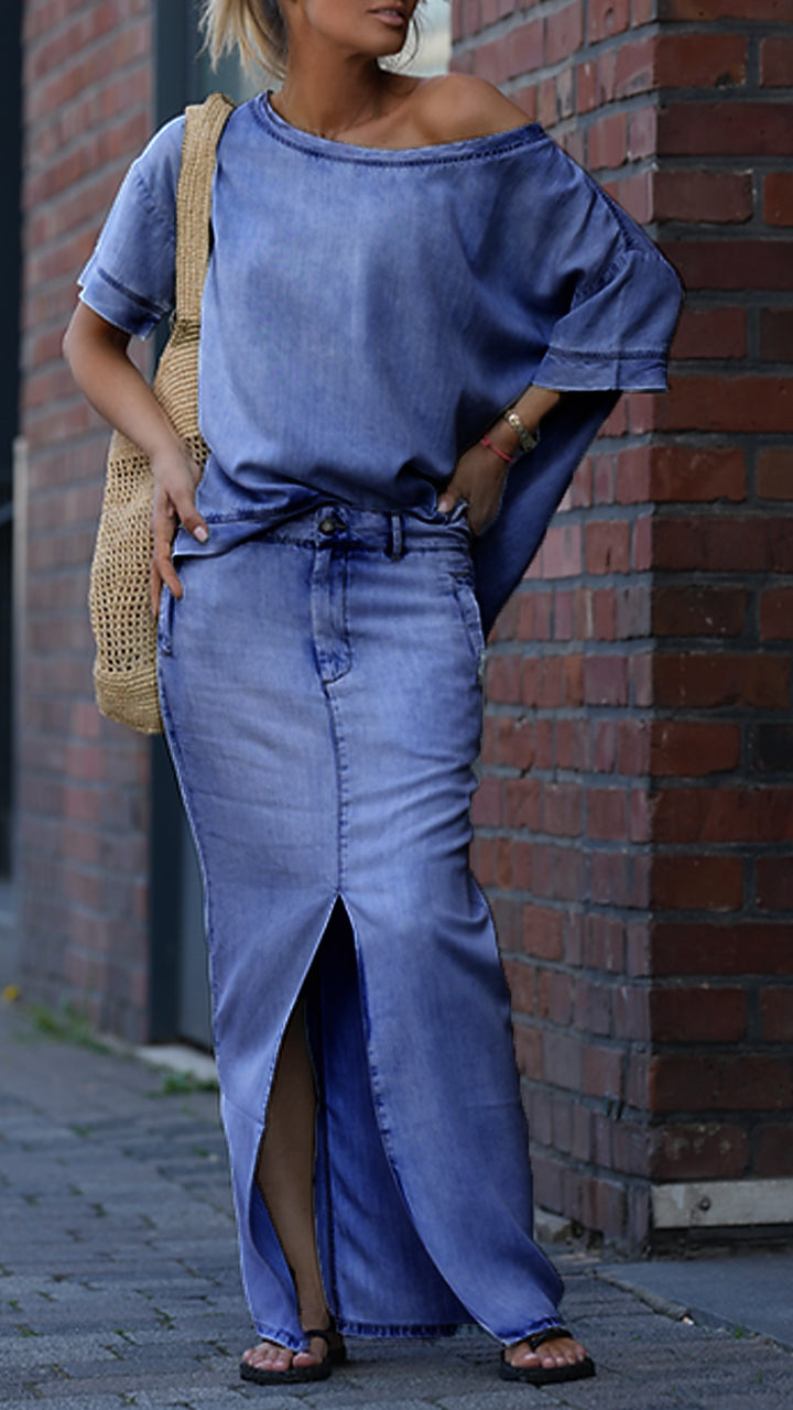 Women's Round Neck Tencel Denim Casual Suit - Seldom Seen Styles