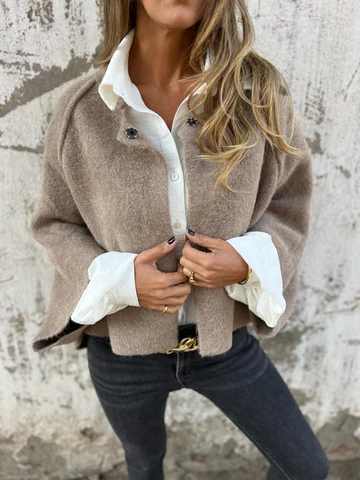 Women's Round Neck Woolen Long Sleeve Coat - Seldom Seen Styles