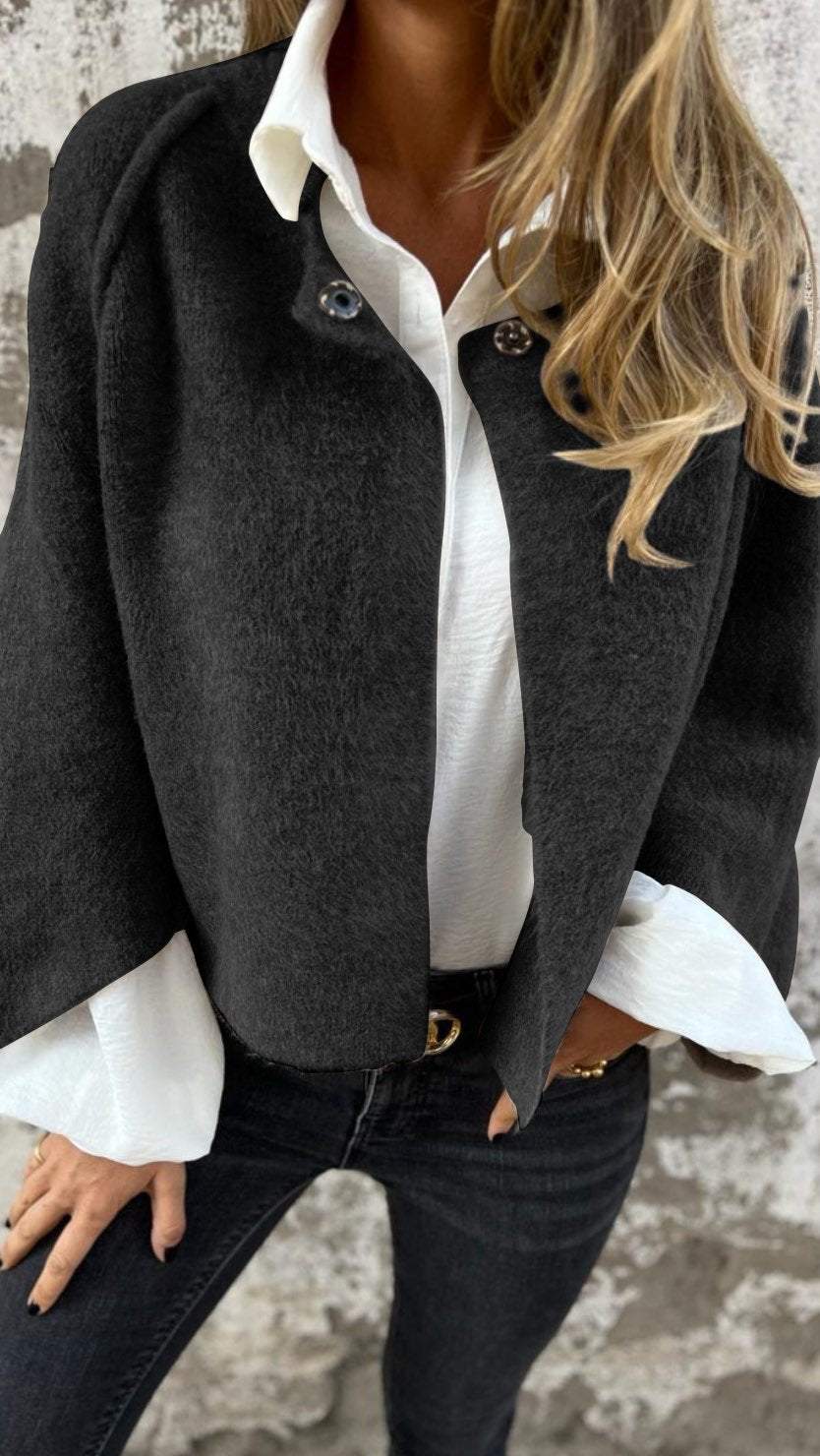 Women's Round Neck Woolen Long Sleeve Coat - Seldom Seen Styles