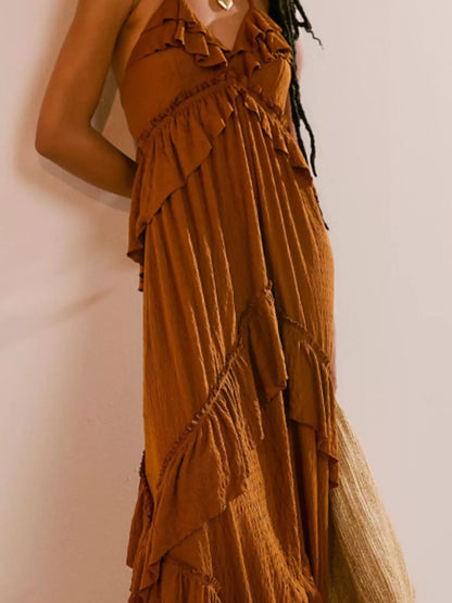 Robe longue à volants et col licou