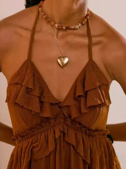 Robe longue à volants et col licou