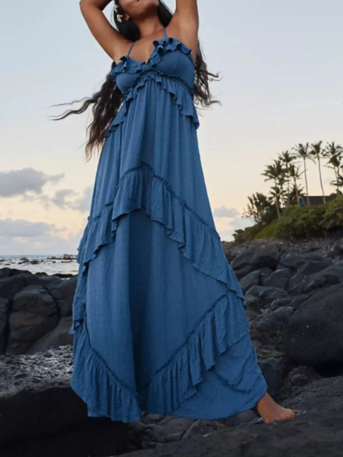 Women's Ruffle Halter Maxi Dress Boho Flowy Summer Dress - Seldom Seen Styles