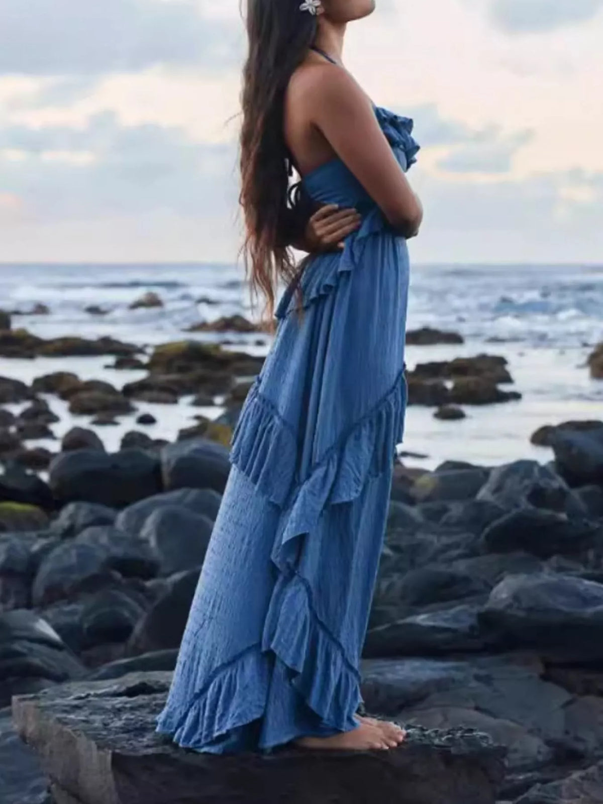 Women's Ruffle Halter Maxi Dress Boho Flowy Summer Dress - Seldom Seen Styles