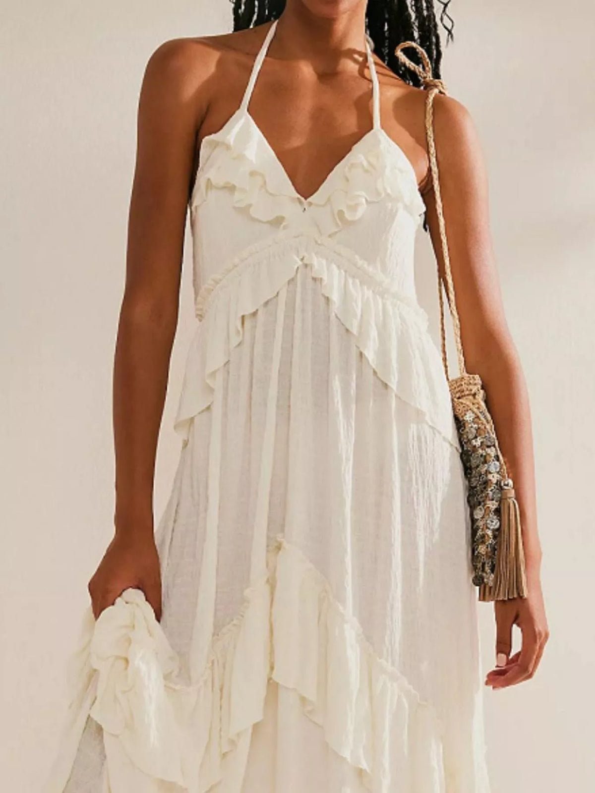 Women's Ruffle Halter Maxi Dress Boho Flowy Summer Dress - Seldom Seen Styles