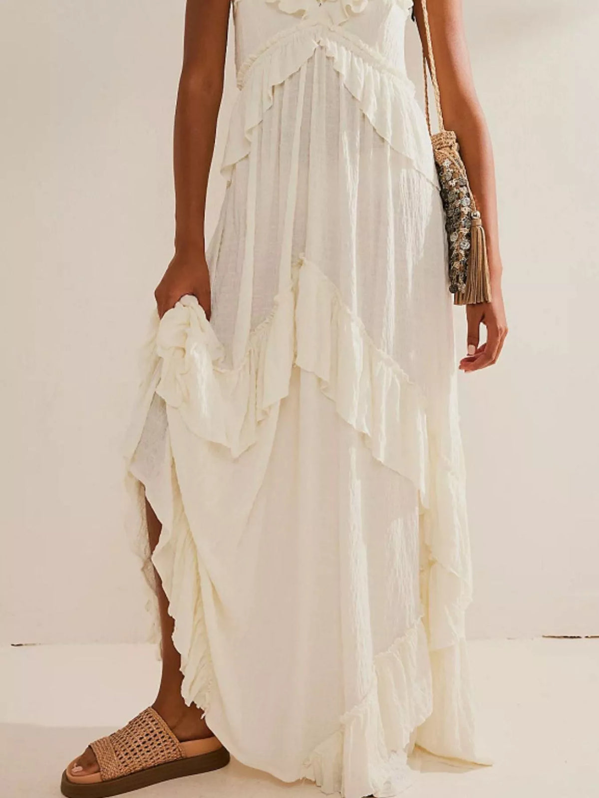 Women's Ruffle Halter Maxi Dress Boho Flowy Summer Dress - Seldom Seen Styles