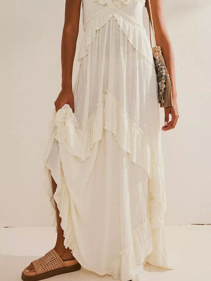 Robe longue à volants et col licou