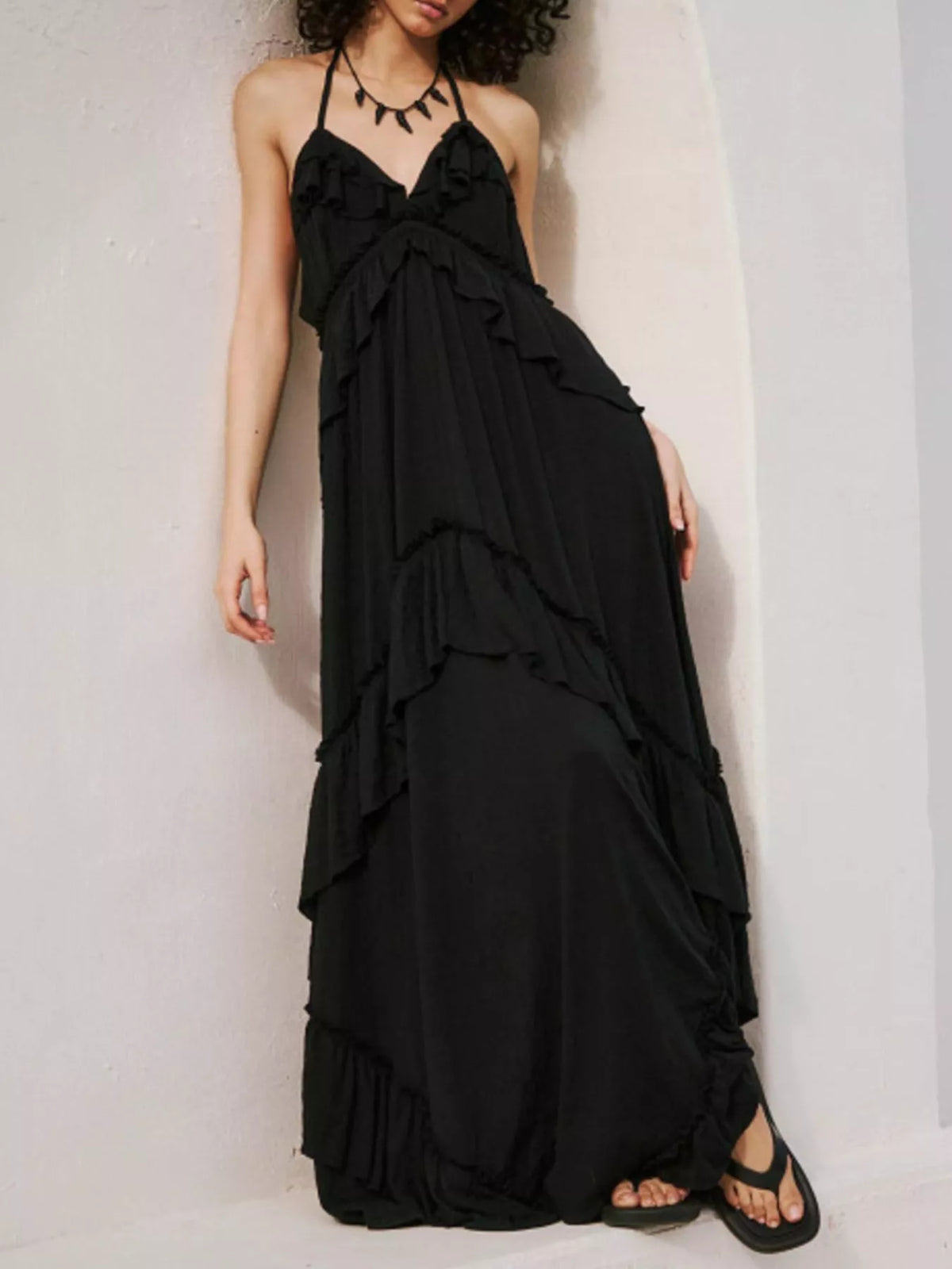 Women's Ruffle Halter Maxi Dress Boho Flowy Summer Dress - Seldom Seen Styles