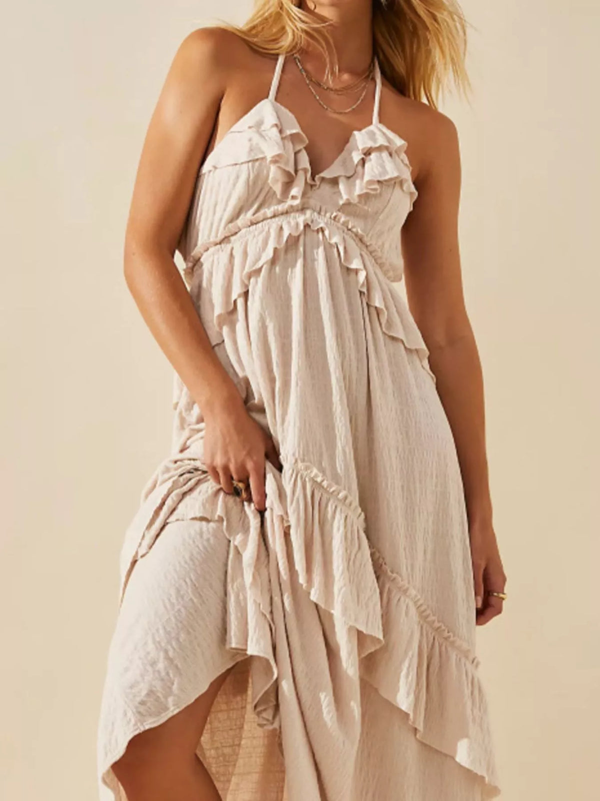 Women's Ruffle Halter Maxi Dress Boho Flowy Summer Dress - Seldom Seen Styles