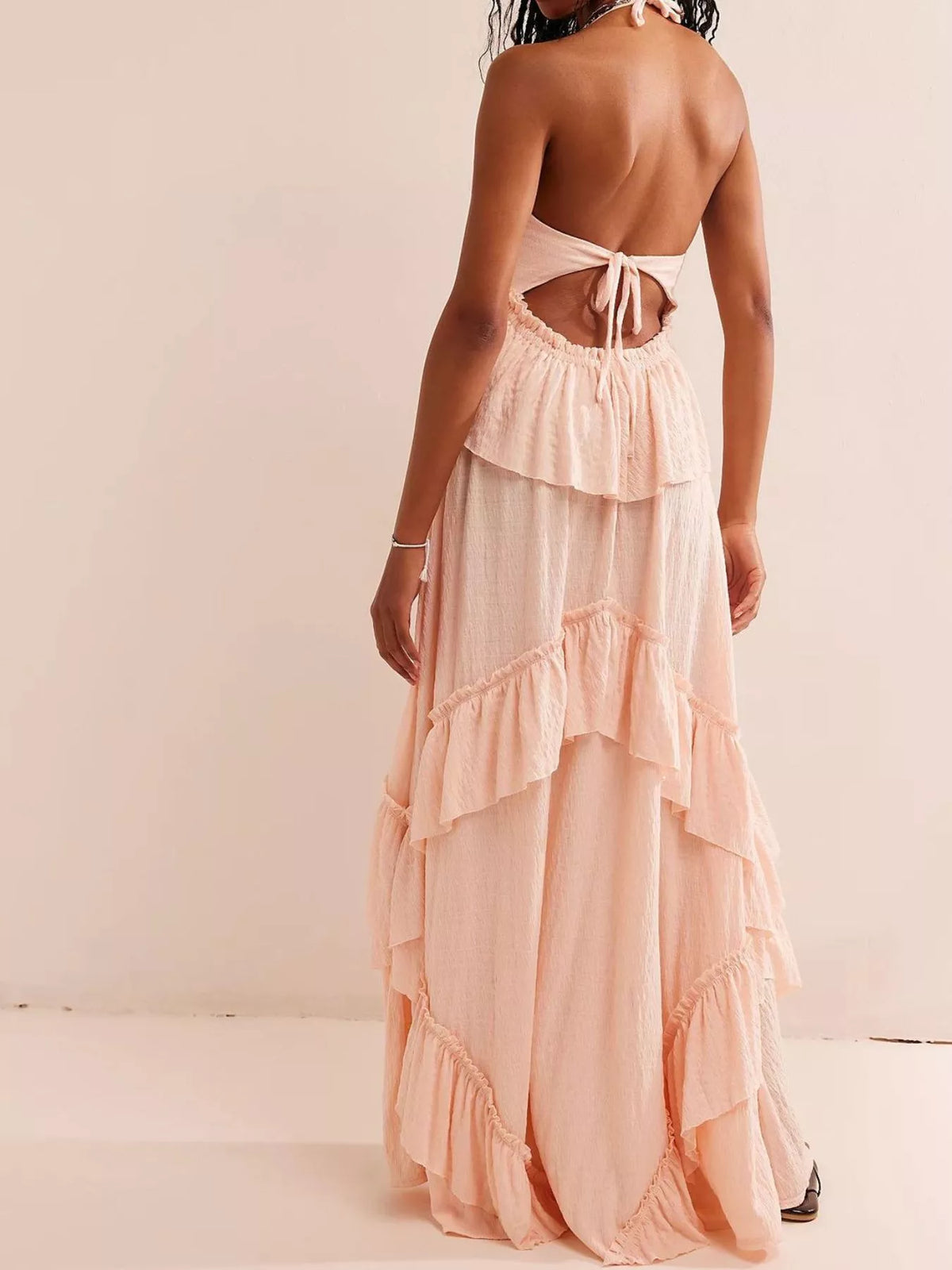 Women's Ruffle Halter Maxi Dress Boho Flowy Summer Dress - Seldom Seen Styles