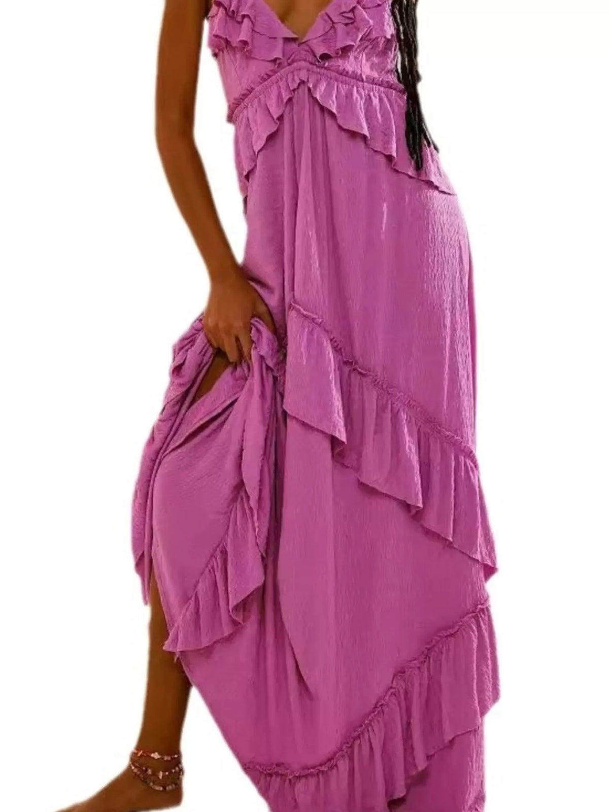 Women's Ruffle Halter Maxi Dress Boho Flowy Summer Dress - Seldom Seen Styles