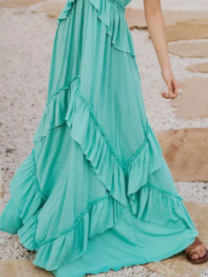Robe longue à volants et col licou