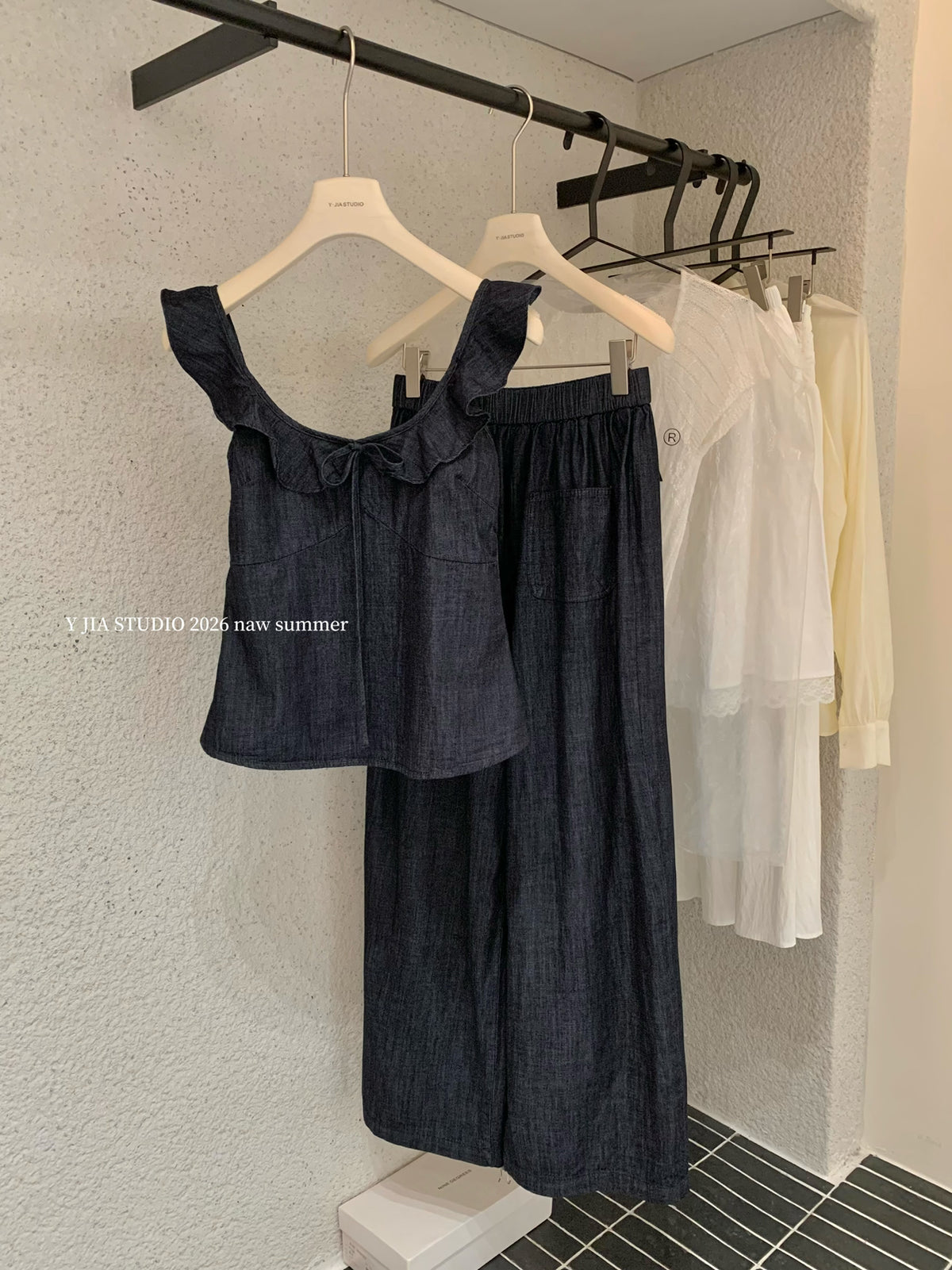 Women's Ruffle Strap Denim Cami Top Wide-Leg Pants Two-Piece Set Boho Summer Beach Vacation Casual Outfit - Seldom Seen Styles
