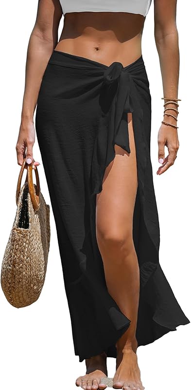 Women's Sarong Cover Ups Swimsuit Wrap Skirt Self Tie Beach Cover Up Ruffle Wraps One Size - Seldom Seen Styles