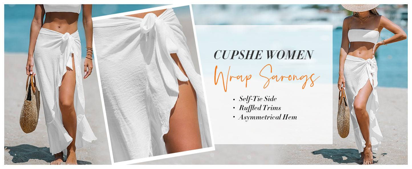 Women's Sarong Cover Ups Swimsuit Wrap Skirt Self Tie Beach Cover Up Ruffle Wraps One Size - Seldom Seen Styles