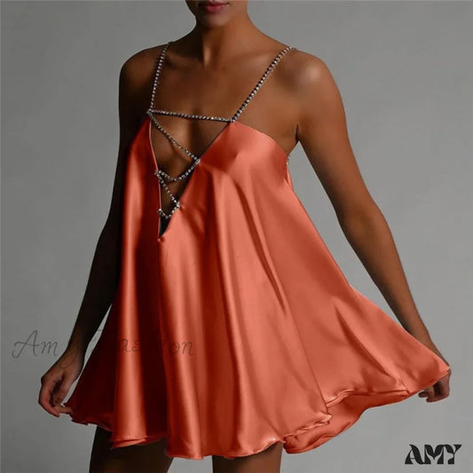 Women's Satin A Line Mini Dress Rhinestone Strap Party Dress - Seldom Seen Styles